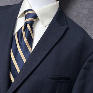 Egara Sport Coat 50R Slim Fit Navy Blue Wool Blend Waffle Peak Blazer Jacket